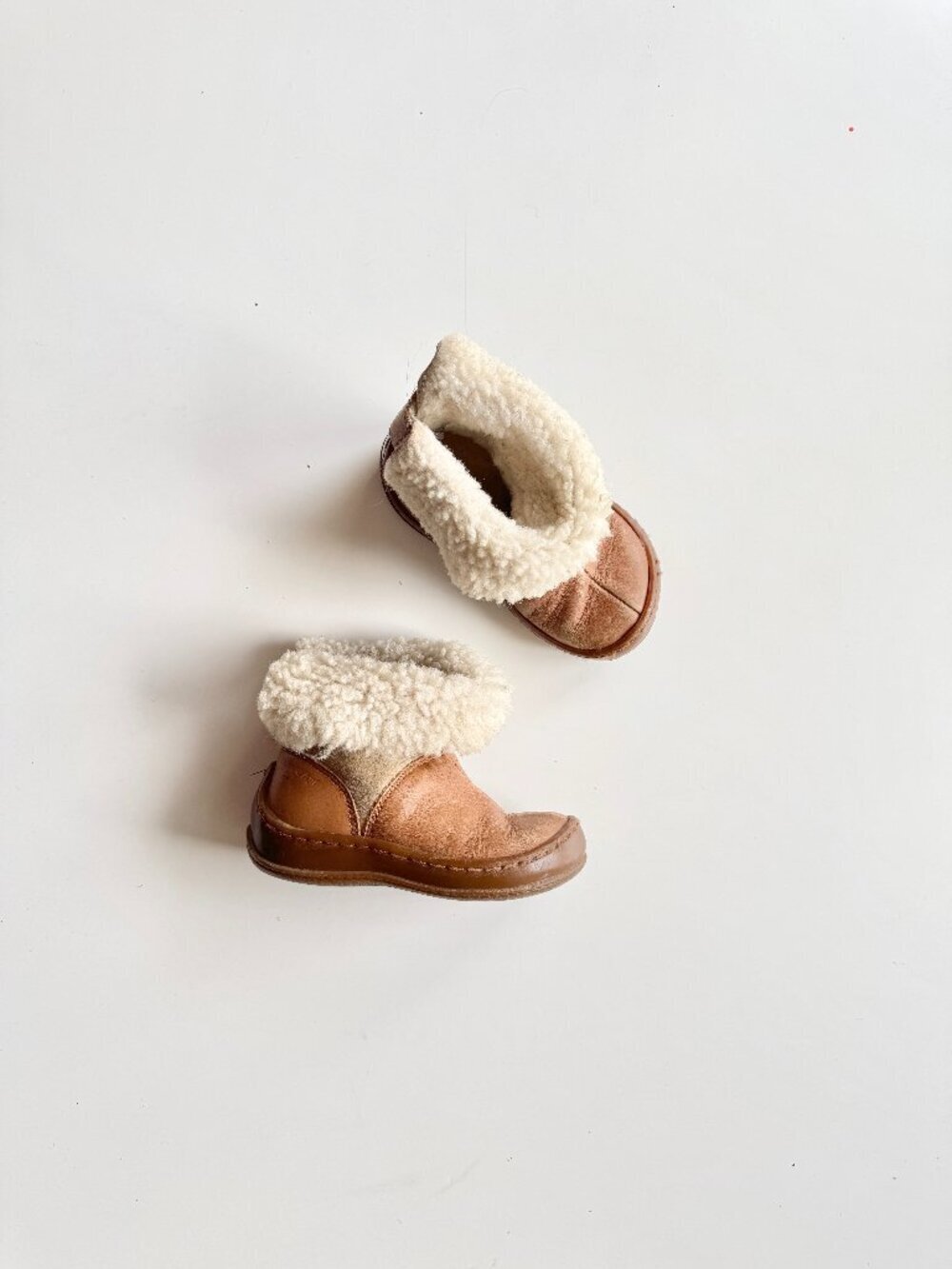 Baby POM D'API Brown Leather Shearling Trim Boots, Size 22